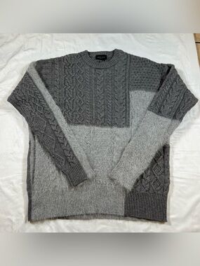 Roberto Collina Men’s Gray Patchwork Cable Knit Angora Blend Sweater Size 48
